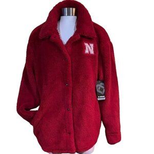 NCAA Nebraska Cornhuskers Sherpa Snap teddy red Jacket Womens Colosseum Medium N